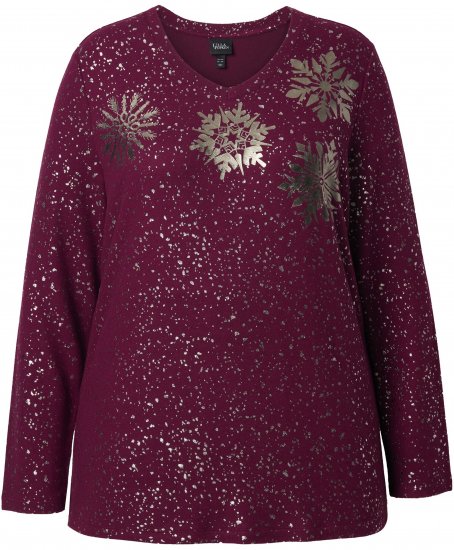 Ulla Popken Metallic Print Extra Soft Christmas Sweatshirt Dark Wine Red - Puloverji & jopice - 