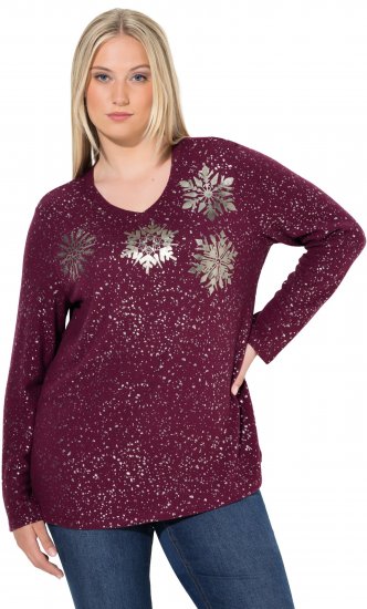 Ulla Popken Metallic Print Extra Soft Christmas Sweatshirt Dark Wine Red - Puloverji & jopice - 