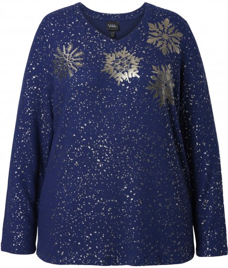 Ulla Popken Metallic Print Extra Soft Christmas Sweatshirt Ink Blue - Puloverji & jopice - 