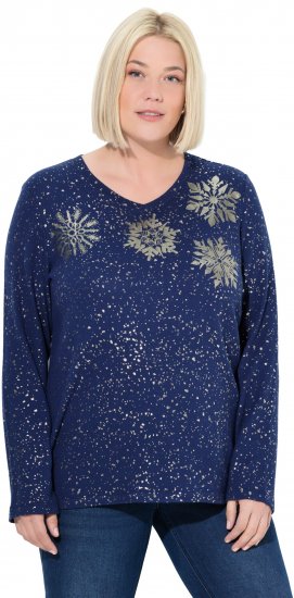 Ulla Popken Metallic Print Extra Soft Christmas Sweatshirt Ink Blue - Puloverji & jopice - 