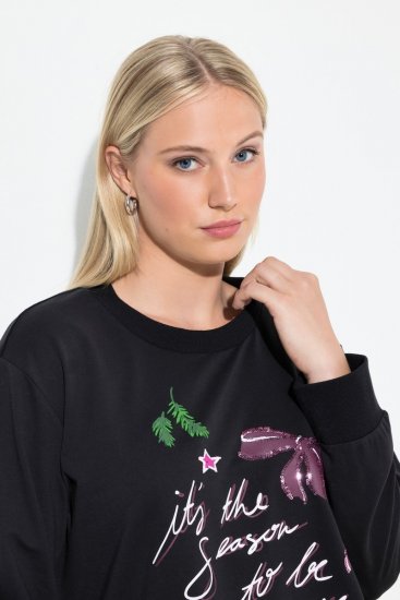 Ulla Popken Sparkling Sequin Bows Christmas Sweatshirt Black - Puloverji & jopice - Udobni puloverji in pletenine