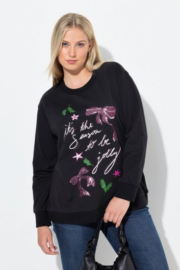 Ulla Popken Sparkling Sequin Bows Christmas Sweatshirt Black - Puloverji & jopice - Udobni puloverji in pletenine