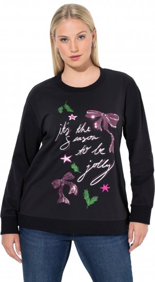 Ulla Popken Sparkling Sequin Bows Christmas Sweatshirt Black - Puloverji & jopice - 