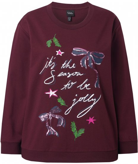 Ulla Popken Sparkling Sequin Bows Christmas Sweatshirt Plum - Puloverji & jopice - 