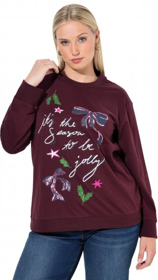 Ulla Popken Sparkling Sequin Bows Christmas Sweatshirt Plum - Puloverji & jopice - 