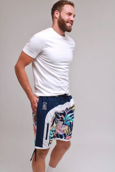 Kam Jeans 3018 Panelled Floral Swimshorts Navy - Kopalne hlače - Moške Kopalne Hlače za Močnejše postave