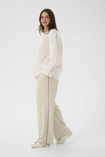 Kaffe Curve Sirana Pants Beige Melange/Black Stripe - Látkové nohavice - 