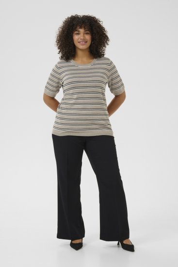 Kaffe Curve Lizzy Črtast pulover Bež/Črna - Natisnjene majice za ženske - 