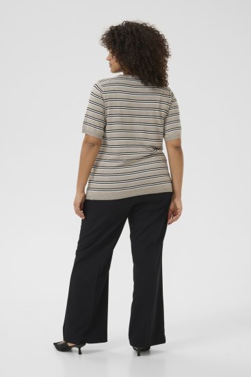 Kaffe Curve Lizzy Črtast pulover Bež/Črna - Natisnjene majice za ženske - 