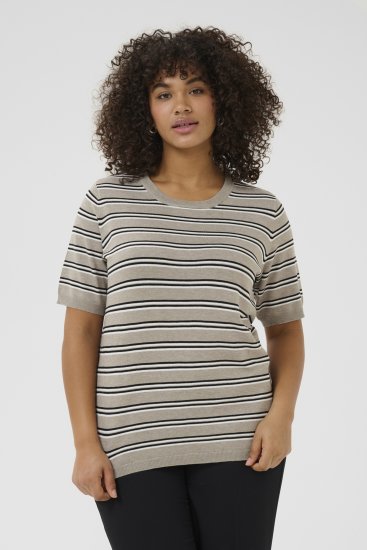 Kaffe Curve Lizzy Črtast pulover Bež/Črna - Natisnjene majice za ženske - 