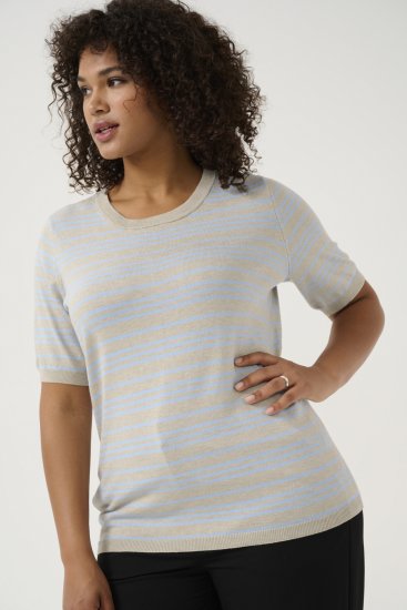 Kaffe Curve Lizzy Črtast pulover Bež/Nežno modra - Natisnjene majice za ženske - 