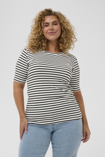 Kaffe Curve Lia Flower T-Shirt Chalk/Deep Black - Majice - 