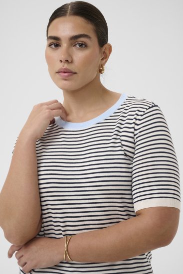 Kaffe Curve Lizzy Knit T-Shirt Chalk/Midnight Fine Stripe - Majice - 