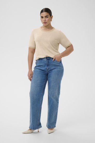 Kaffe Curve Lizzy Knit T-Shirt Feather Melange/Chalk Fine Stripe - Majice - 