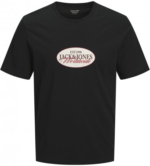 Jack & Jones Catskills Worldwide Majica Črna - Kratke Majice - Moške kratke majice za močnejše postave