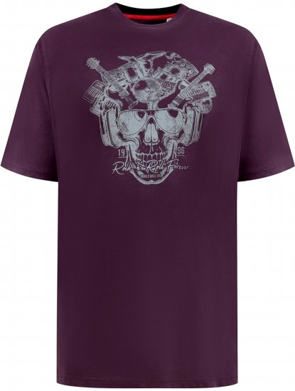 D555 Grimsby Rock n' Roll Skull Printed T-Shirt Burgundy - Majice s potiskom - 