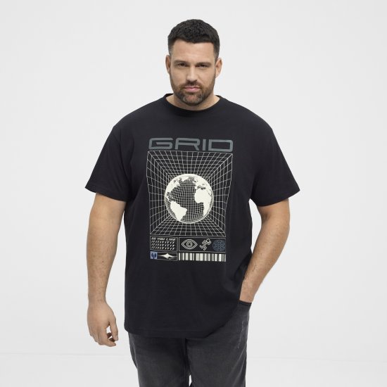 North Latitude 53333 Grid Printed T-Shirt Black - Kratke Majice - Moške kratke majice za močnejše postave