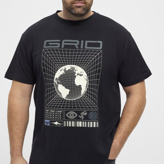North Latitude 53333 Grid Printed T-Shirt Black - Kratke Majice - Moške kratke majice za močnejše postave