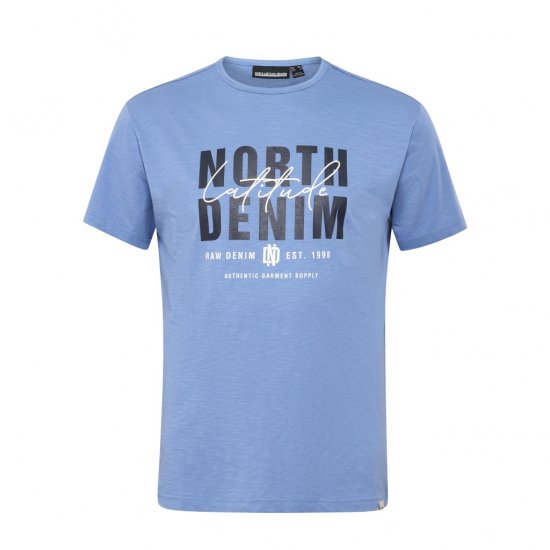 North Latitude Denim Printed Logo T-Shirt Dusty Blue - Kratke Majice - Moške kratke majice za močnejše postave