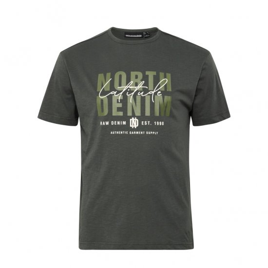 North Latitude Denim Printed Logo T-Shirt Dark Dust Green - Kratke Majice - Moške kratke majice za močnejše postave