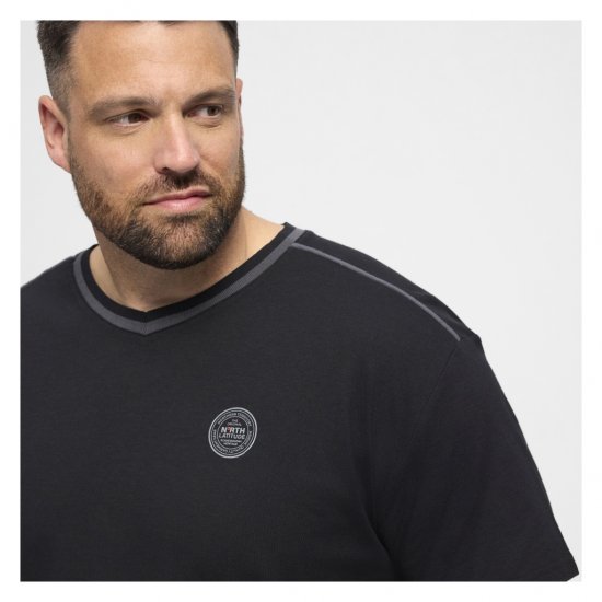 North Latitude Pyjama T-Shirt V-Neck Short Sleeve Black - Pižame/Oblačila za spanje - Moške Pižame za močnejše postave