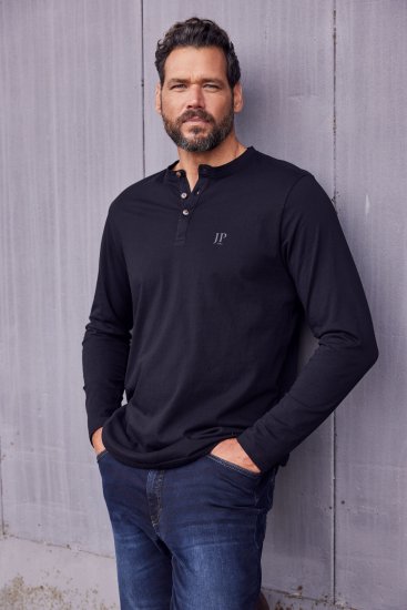 JP1880 Henley T-Shirt Long Sleeve Black TALL - MOŠKA OBLAČILA MT-6XLT - DALJŠI kroji