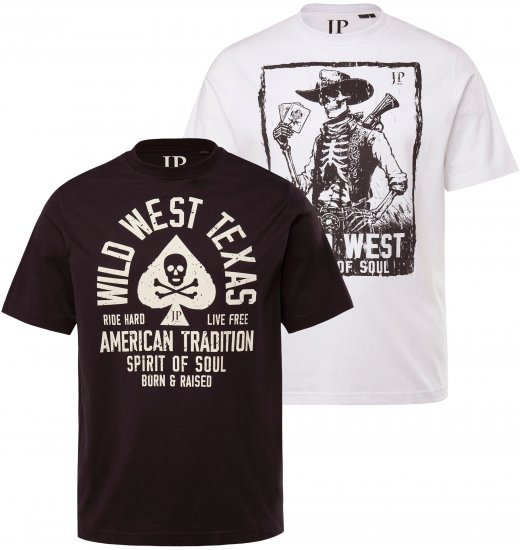 JP1880 T-Shirt 2-Pack Wild West Black And White - Kratke Majice - Moške kratke majice za močnejše postave