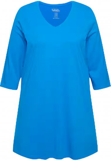Ulla Popken V-Neck Swing A-line Hem Cotton Knit Tunic Azure - Majice - 