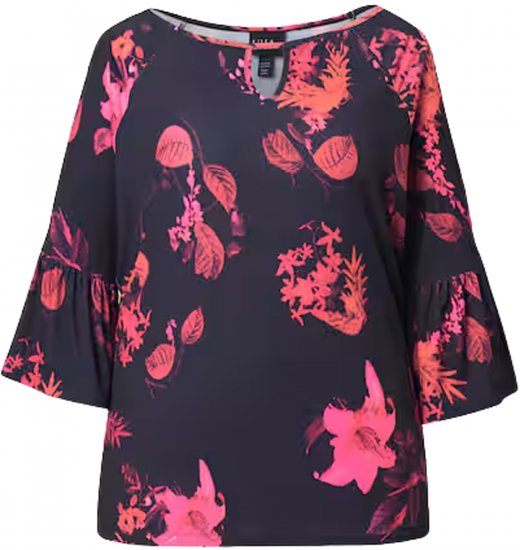 Ulla Popken Botanical Print Cold Shoulder Top Black - Majice - 