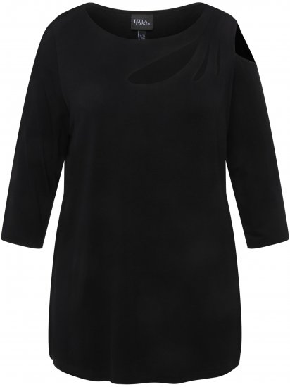 Ulla Popken Asymmetric Petal Cutouts A-line Fit Stretch Knit Top Black - Majice - 