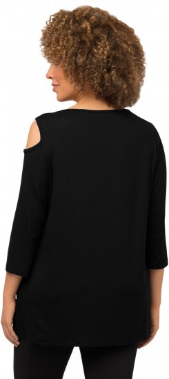 Ulla Popken Asymmetric Petal Cutouts A-line Fit Stretch Knit Top Black - Majice - 