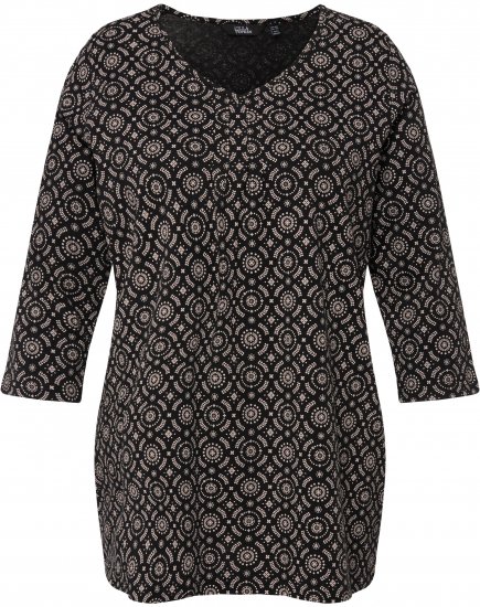 Ulla Popken 3/4 Sleeve Geometric Graphic Tee Black - Majice - 