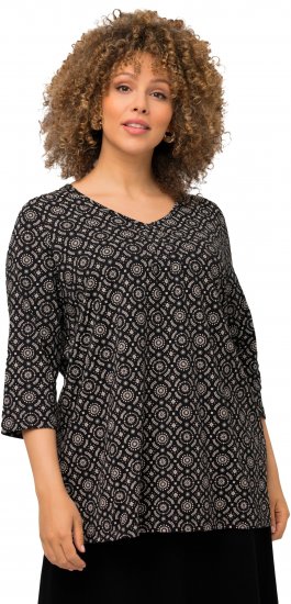 Ulla Popken 3/4 Sleeve Geometric Graphic Tee Black - Majice - 