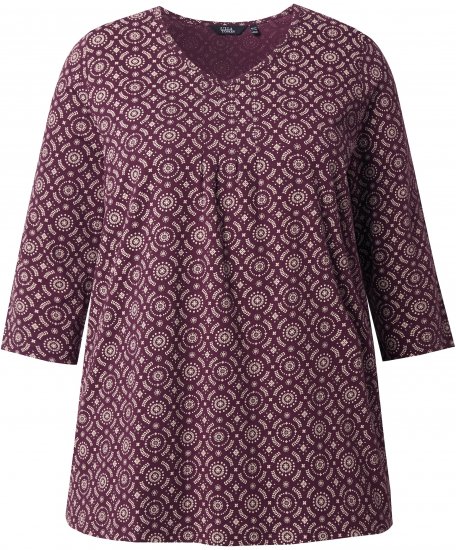 Ulla Popken 3/4 Sleeve Geometric Graphic Tee Plum - Majice - 