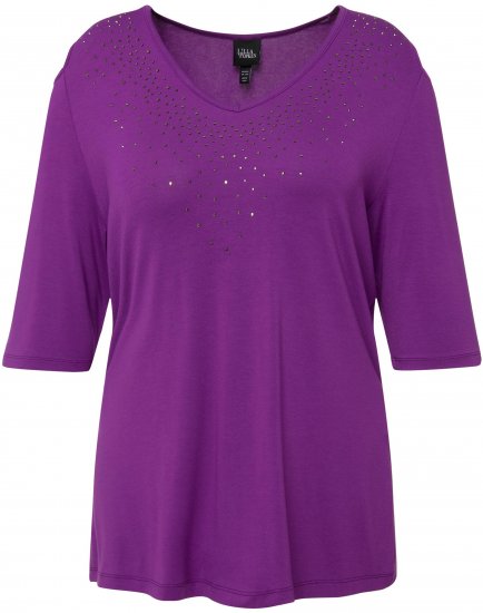 Ulla Popken Rhinestone Detail 3/4 Sleeve Tee Blackberry - Natisnjene majice za ženske - 