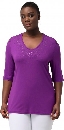 Ulla Popken Rhinestone Detail 3/4 Sleeve Tee Blackberry - Natisnjene majice za ženske - 