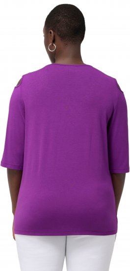 Ulla Popken Rhinestone Detail 3/4 Sleeve Tee Blackberry - Natisnjene majice za ženske - 