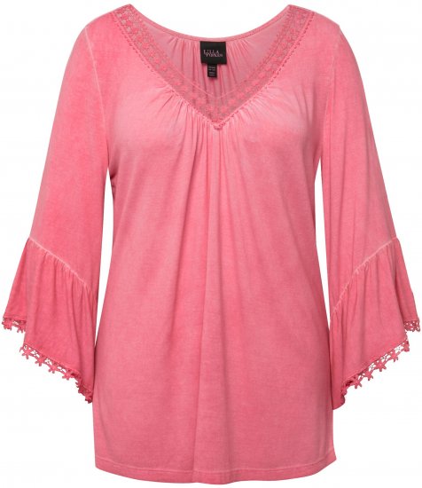 Ulla Popken Trumpet Sleeve Cold Dyed Tee Dark Pink - Natisnjene majice za ženske - 