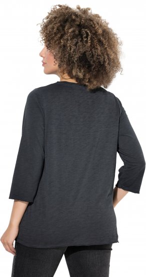 Ulla Popken Graphic Patch Print 3/4 Sleeve T-Shirt Black - Majice - 