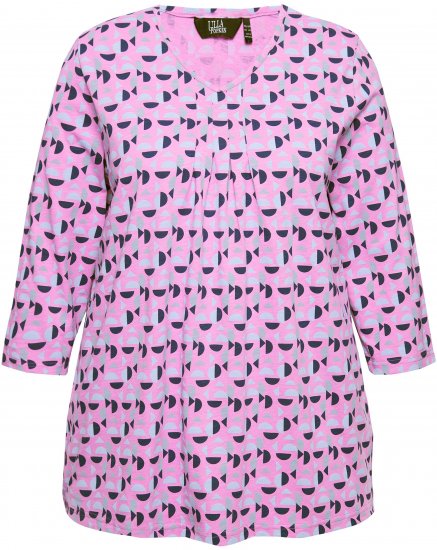 Ulla Popken Geometric Pattern 3/4 Sleeve Tee Amethyst - Natisnjene majice za ženske - 