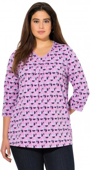 Ulla Popken Geometric Pattern 3/4 Sleeve Tee Amethyst - Natisnjene majice za ženske - 