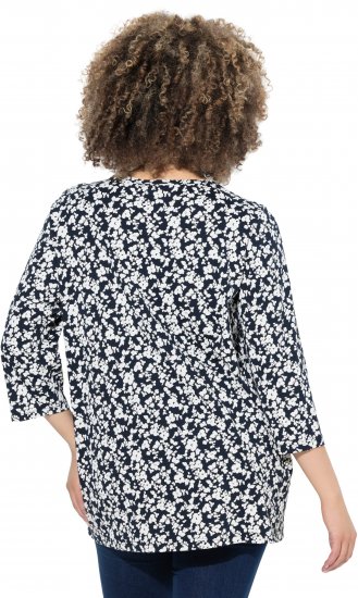 Ulla Popken Floral 3/4 Sleeve V-Neck A-Line Tee Navy - Majice - 