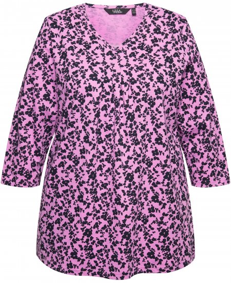 Ulla Popken Floral 3/4 Sleeve V-Neck A-Line Tee Amethyst - Majice - 