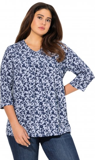 Ulla Popken Floral 3/4 Sleeve V-Neck A-Line Tee Blue - Majice - 