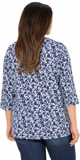 Ulla Popken Floral 3/4 Sleeve V-Neck A-Line Tee Blue - Majice - 