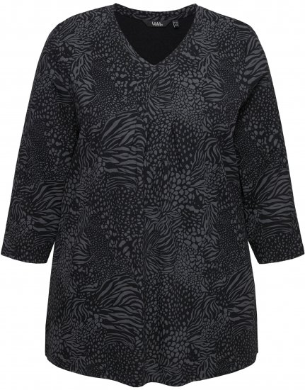 Ulla Popken Animal Print 3/4 Sleeve V-Neck Tee Black - Majice - 
