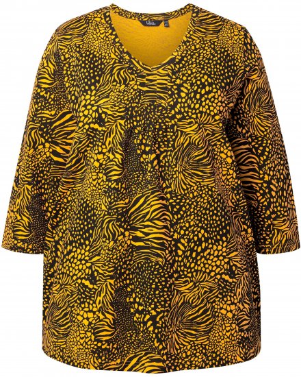 Ulla Popken Animal Print 3/4 Sleeve V-Neck Tee Neon Orange - Majice - 