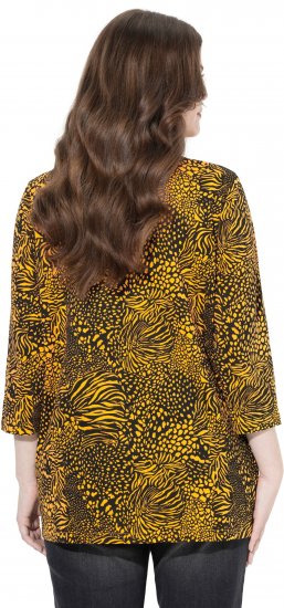 Ulla Popken Animal Print 3/4 Sleeve V-Neck Tee Neon Orange - Majice - 