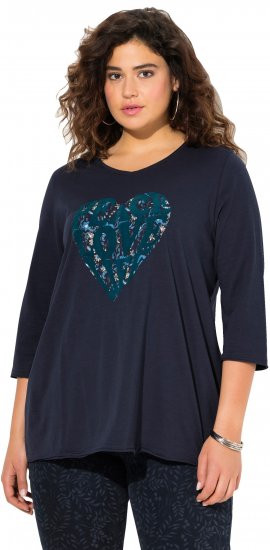 Ulla Popken Peace Love Life 3/4 Sleeve Graphic Tee Navy - Majice - 