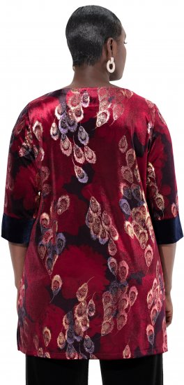 Ulla Popken Velvet Peacock Feather 3/4 Sleeve Tunic Blouse Wine Red - Majice - 